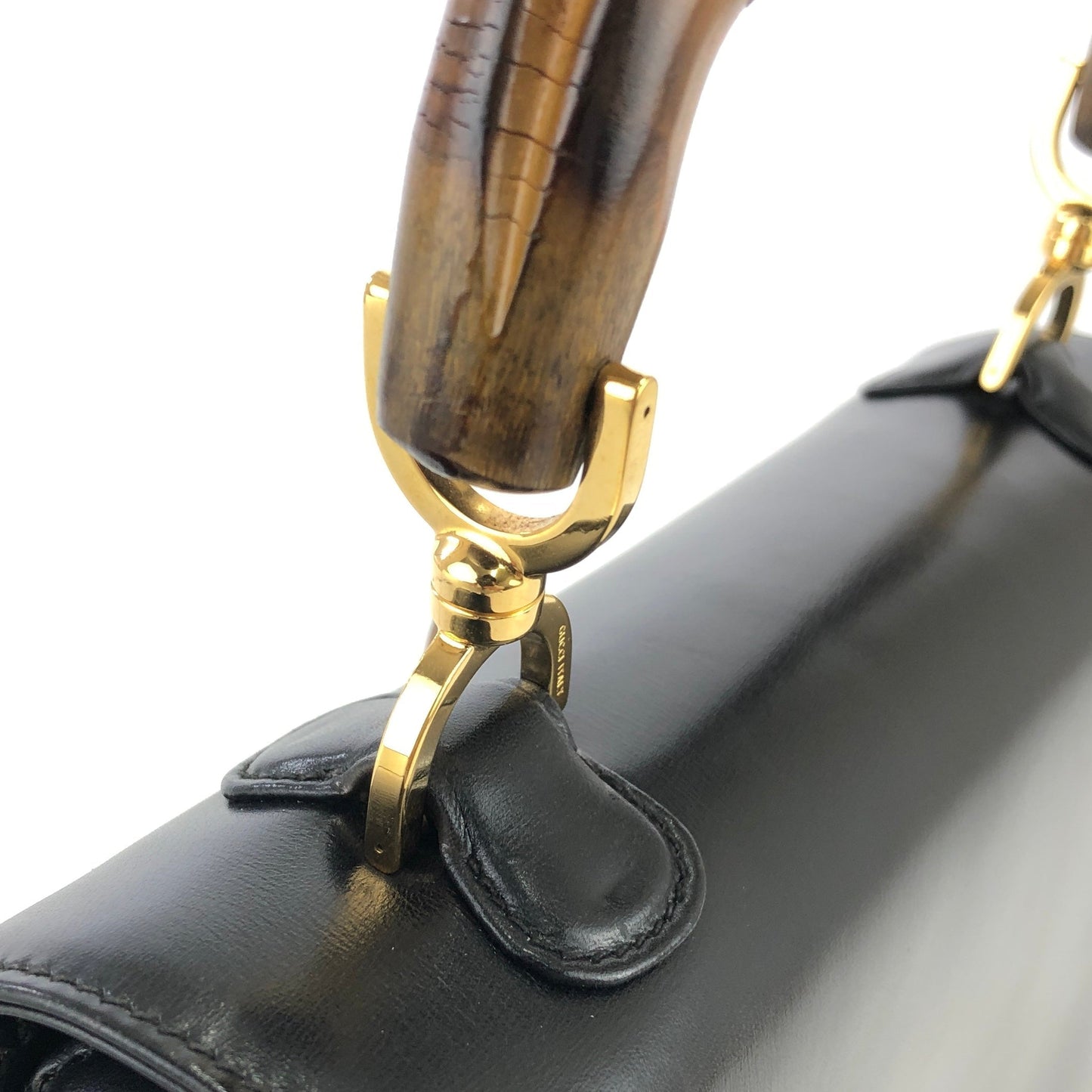 GUCCI Bamboo handle Turn lock Handbag Black Vintage Old GUCCI 5f244y