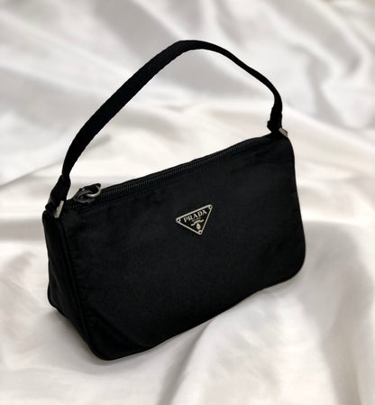 PRADA Triangle logo Mini Handbag Hobobag Nylon Black Vintage Old egr3di