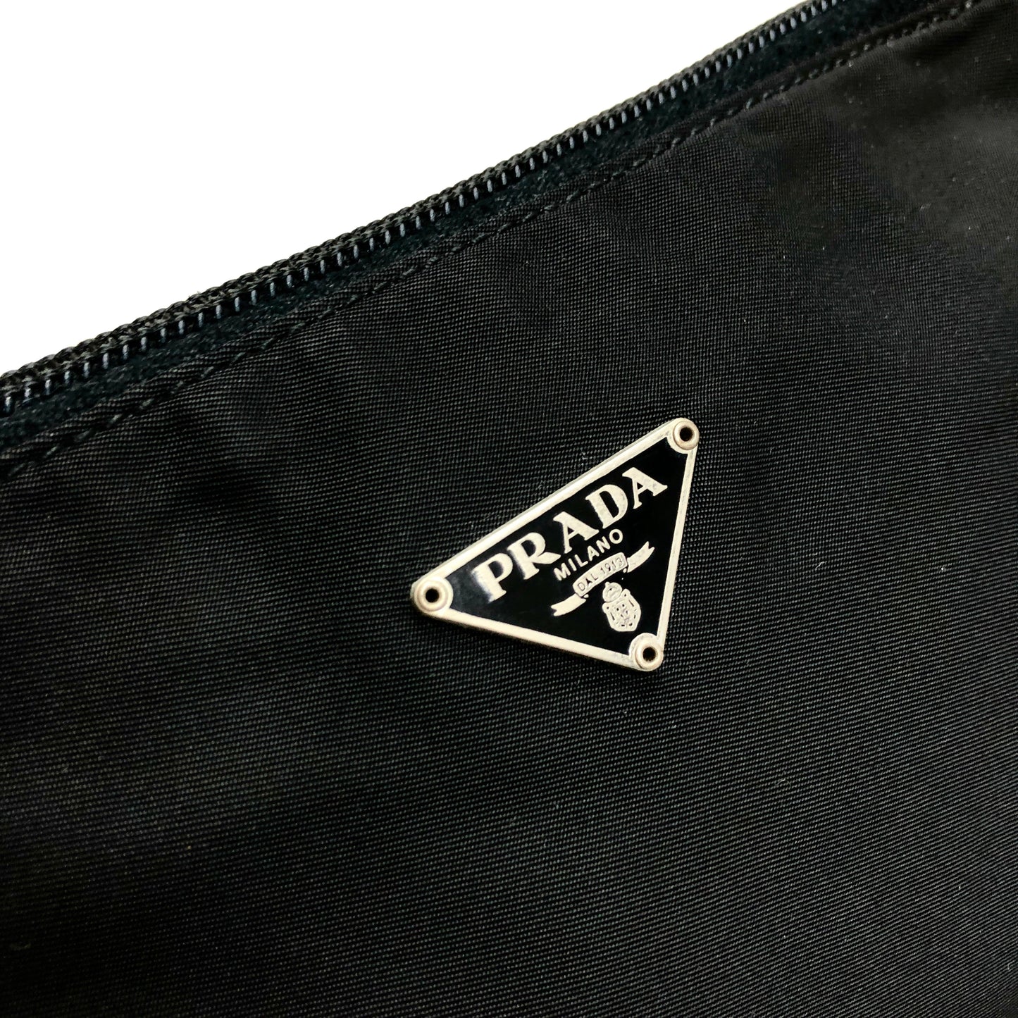 PRADA Triangle logo Mini Handbag Hobobag Nylon Black Vintage Old egr3di