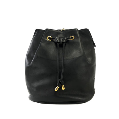 Christian Dior 抽繩皮革背包 單肩包 黑色 復古 visxpe