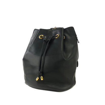 Christian Dior 抽繩皮革背包 單肩包 黑色 復古 visxpe