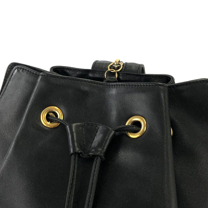 Christian Dior 抽繩皮革背包 單肩包 黑色 復古 visxpe