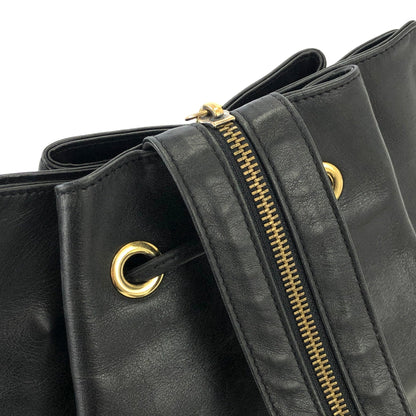 Christian Dior 抽繩皮革背包 單肩包 黑色 復古 visxpe