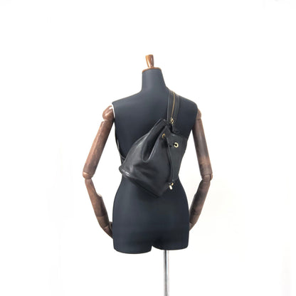 Christian Dior 抽繩皮革背包 單肩包 黑色 復古 visxpe