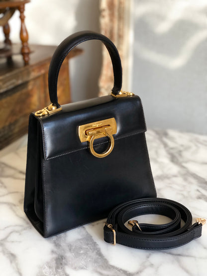 Salvatore Ferragamo Gancini 2way Crossbody Shoulderbag Handbag Black Vintage Old tz8wtc