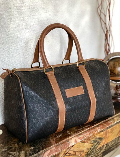 Christian Dior Logo Honeycomb Pattern Boston bag Brown Vintage Old 5kmewd