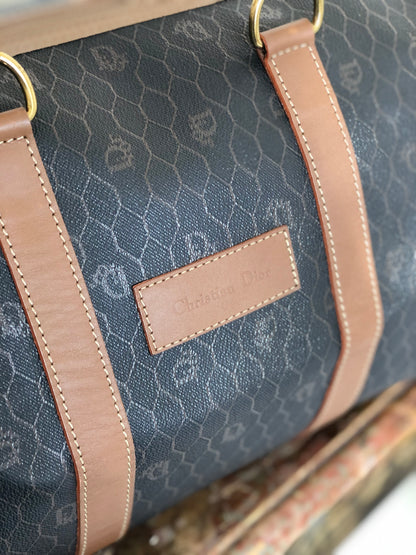 Christian Dior Logo Honeycomb Pattern Boston bag Brown Vintage Old 5kmewd