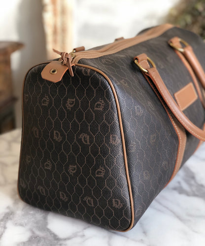 Christian Dior Logo Honeycomb Pattern Boston bag Brown Vintage Old 5kmewd