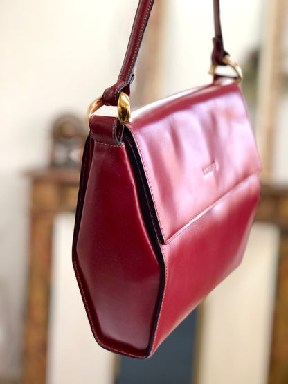 LOEWE logo embossed leather antique metal fittings shoulder bag wine red vintage old u24yeh