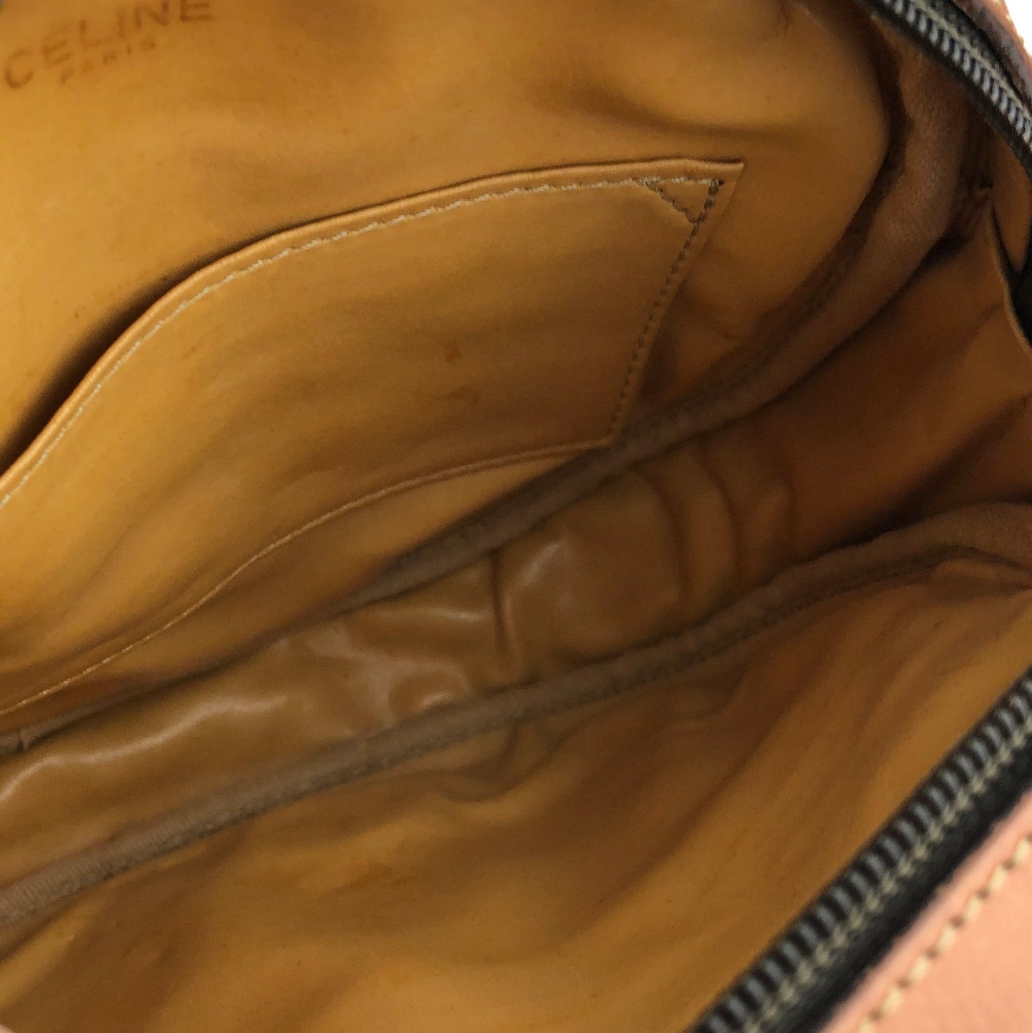 CELINE Macadam Blason Front Zip PVC Leather Round Circle Pochette Shoulder Bag Brown Vintage Old Celine r7d6wk