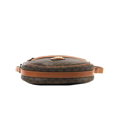 CELINE Macadam Blason Front Zip PVC Leather Round Circle Pochette Shoulder Bag Brown Vintage Old Celine r7d6wk