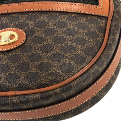 CELINE Macadam Blason Front Zip PVC Leather Round Circle Pochette Shoulder Bag Brown Vintage Old Celine r7d6wk