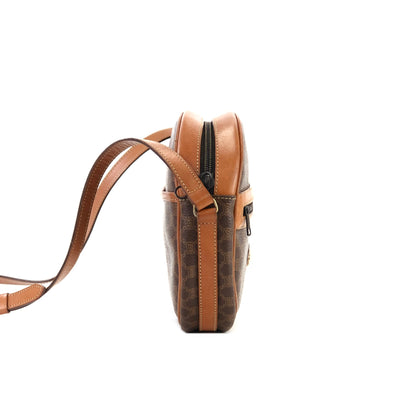 CELINE Macadam Blason Front Zip PVC Leather Round Circle Pochette Shoulder Bag Brown Vintage Old Celine r7d6wk