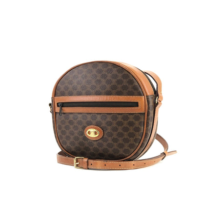 CELINE Macadam Blason Front Zip PVC Leather Round Circle Pochette Shoulder Bag Brown Vintage Old Celine r7d6wk