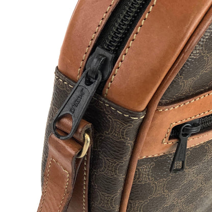 CELINE Macadam Blason Front Zip PVC Leather Round Circle Pochette Shoulder Bag Brown Vintage Old Celine r7d6wk