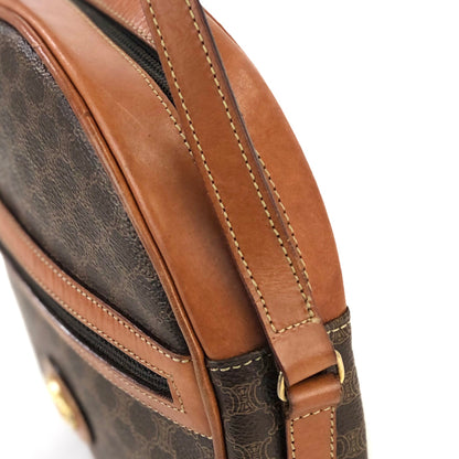 CELINE Macadam Blason Front Zip PVC Leather Round Circle Pochette Shoulder Bag Brown Vintage Old Celine r7d6wk