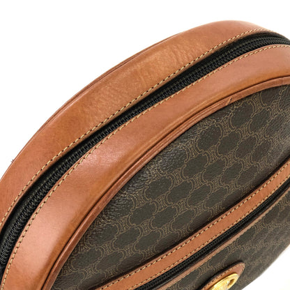 CELINE Macadam Blason Front Zip PVC Leather Round Circle Pochette Shoulder Bag Brown Vintage Old Celine r7d6wk