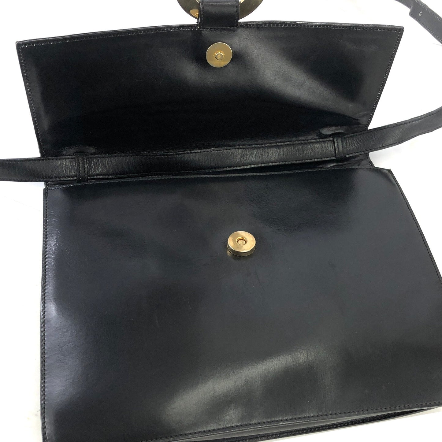 CELINE Circle logo Leather Shoulder bag Black Vintage Old Celine 38dgea