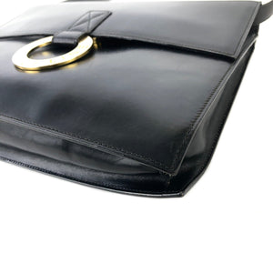 CELINE Circle logo Leather Shoulder bag Black Vintage Old Celine 38dgea
