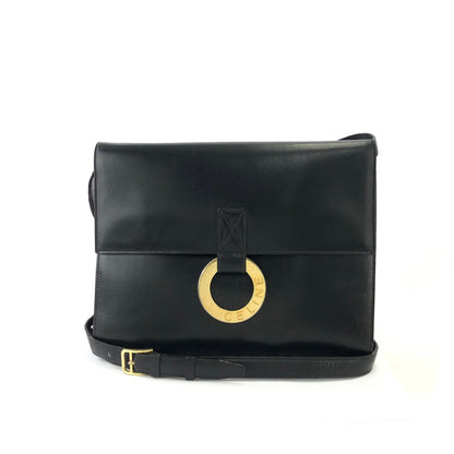 CELINE 圓形標誌皮革肩背包黑色復古舊款 Celine 38dgea