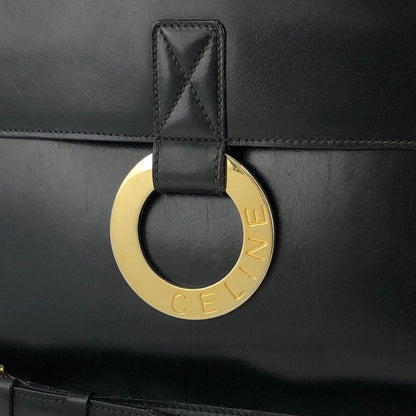 CELINE 圓形標誌皮革肩背包黑色復古舊款 Celine 38dgea