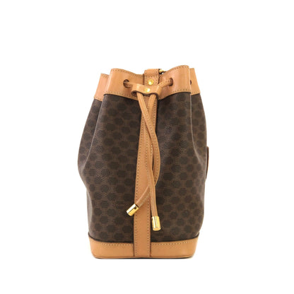CELINE Macadam Blason Embossed Drawstring Shoulder bag Brown Vintage Old Celine dwhxbw
