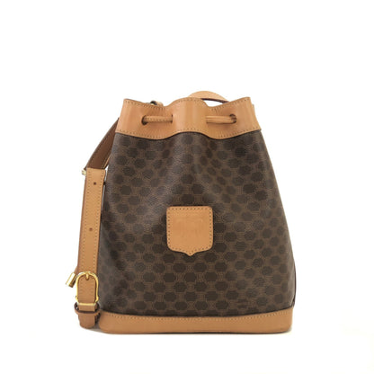 CELINE Macadam Blason Embossed Drawstring Shoulder bag Brown Vintage Old Celine dwhxbw