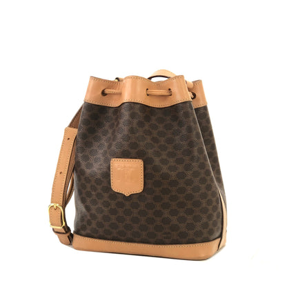 CELINE Macadam Blason Embossed Drawstring Shoulder bag Brown Vintage Old Celine dwhxbw