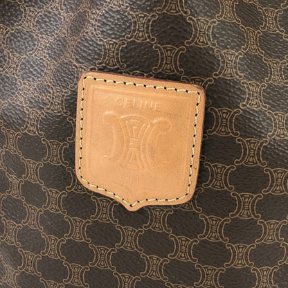CELINE Macadam Blason Embossed Drawstring Shoulder bag Brown Vintage Old Celine dwhxbw