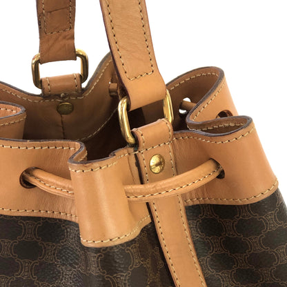 CELINE Macadam Blason Embossed Drawstring Shoulder bag Brown Vintage Old Celine dwhxbw