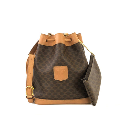 CELINE Macadam Blason Embossed Drawstring Shoulder bag Brown Vintage Old Celine dwhxbw