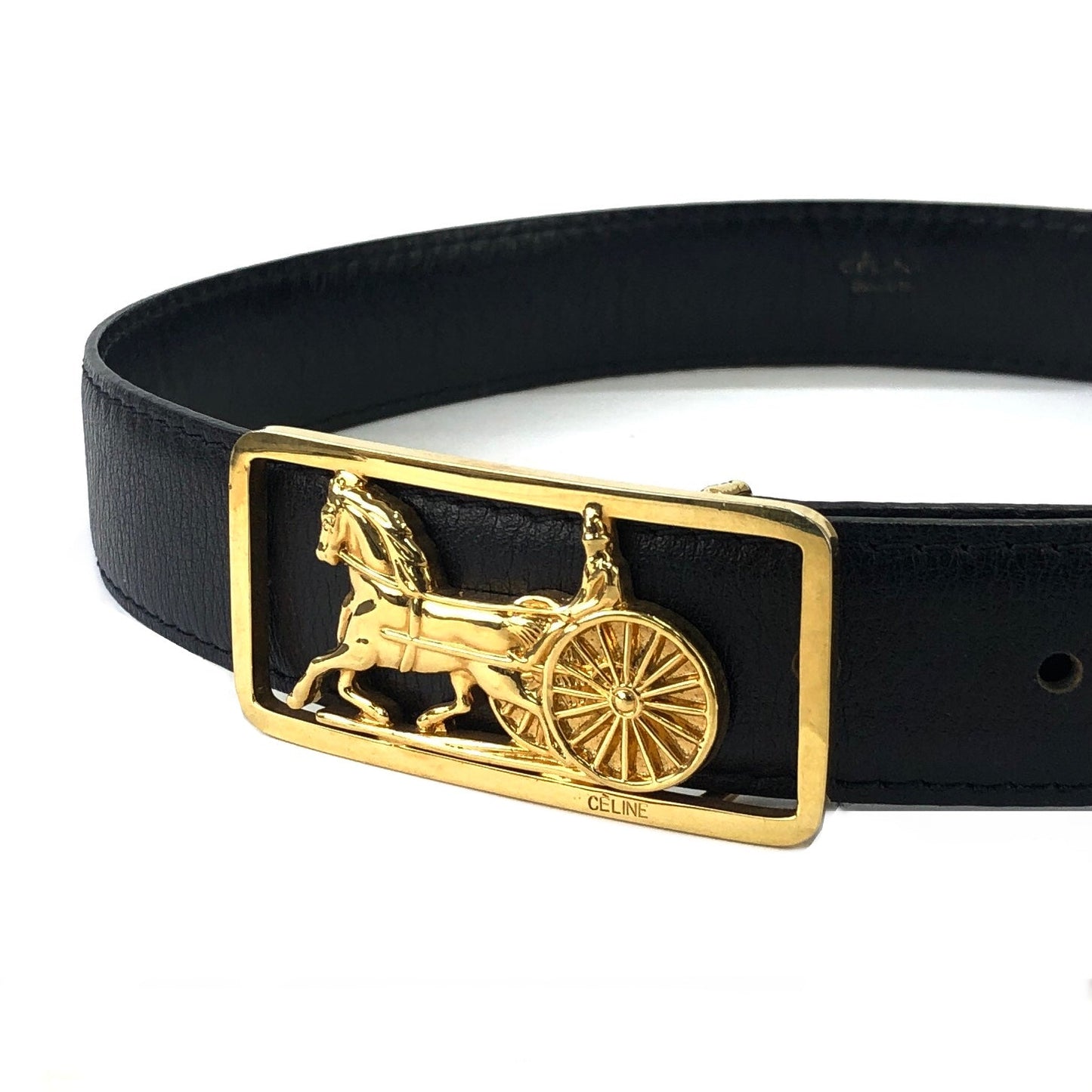 CELINE Horse carriage Leather Belt Black Vintage Old Celine 6er3rs