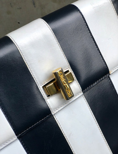 CELINE Cadena Turn lock Leather Crossbody Shoulder Bag Navy White Vintage Old CELINE vw6sjn