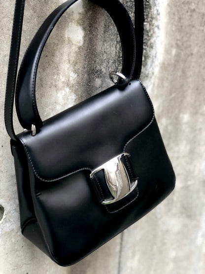 Salvatore Ferragamo Vala 圖案手提包單肩包黑色復古舊 wey6sk