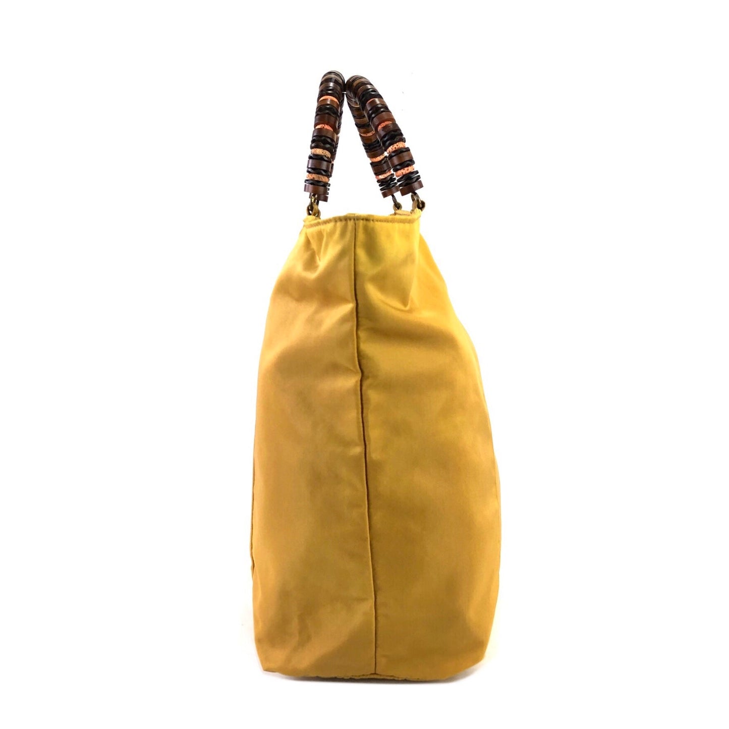 PRADA logo nylon wood beads coral handle handbag yellow vintage zcbfxe