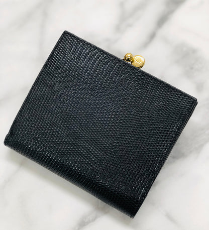 Salvatore Ferragamo Vala ribbon Lizard Mini Wallet Coin purse Black Vintage Old 2ufehp