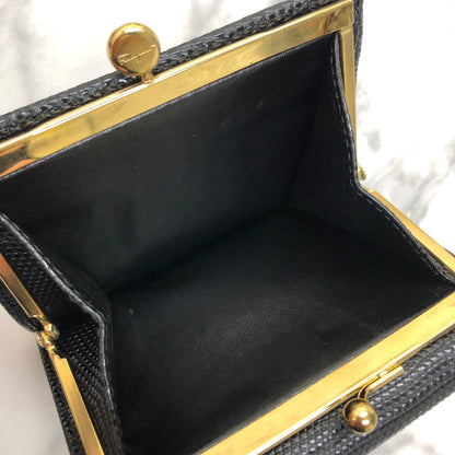 Salvatore Ferragamo Vala ribbon Lizard Mini Wallet Coin purse Black Vintage Old 2ufehp