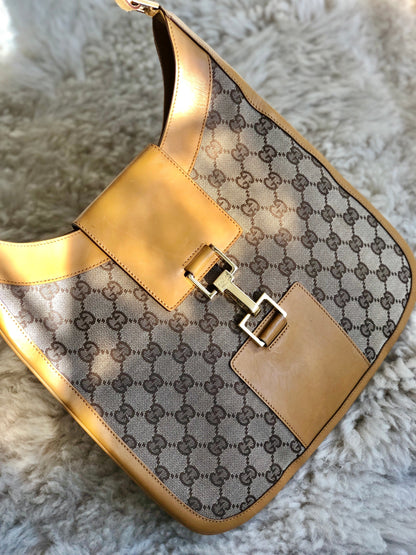 GUCCI GG canvas Horsebit Shoulder bag Camel Vintage Old sd42dg