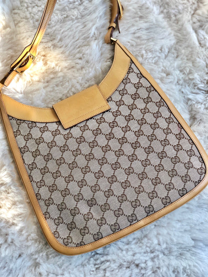 GUCCI GG canvas Horsebit Shoulder bag Camel Vintage Old sd42dg