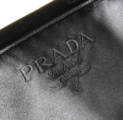 PRADA Logo Embroidery Satin Handbag Black Vintage Old r5nh3r