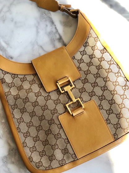 GUCCI GG canvas Horsebit Shoulder bag Camel Vintage Old sd42dg