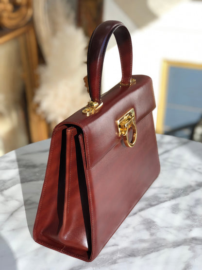 Salvatore Ferragamo Gancini Crossbody Shoulderbag Handbag Brown Vintage Old m4cw6p