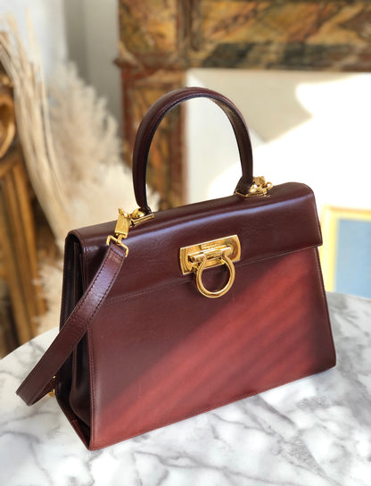 Salvatore Ferragamo Gancini Crossbody Shoulderbag Handbag Brown Vintage Old m4cw6p