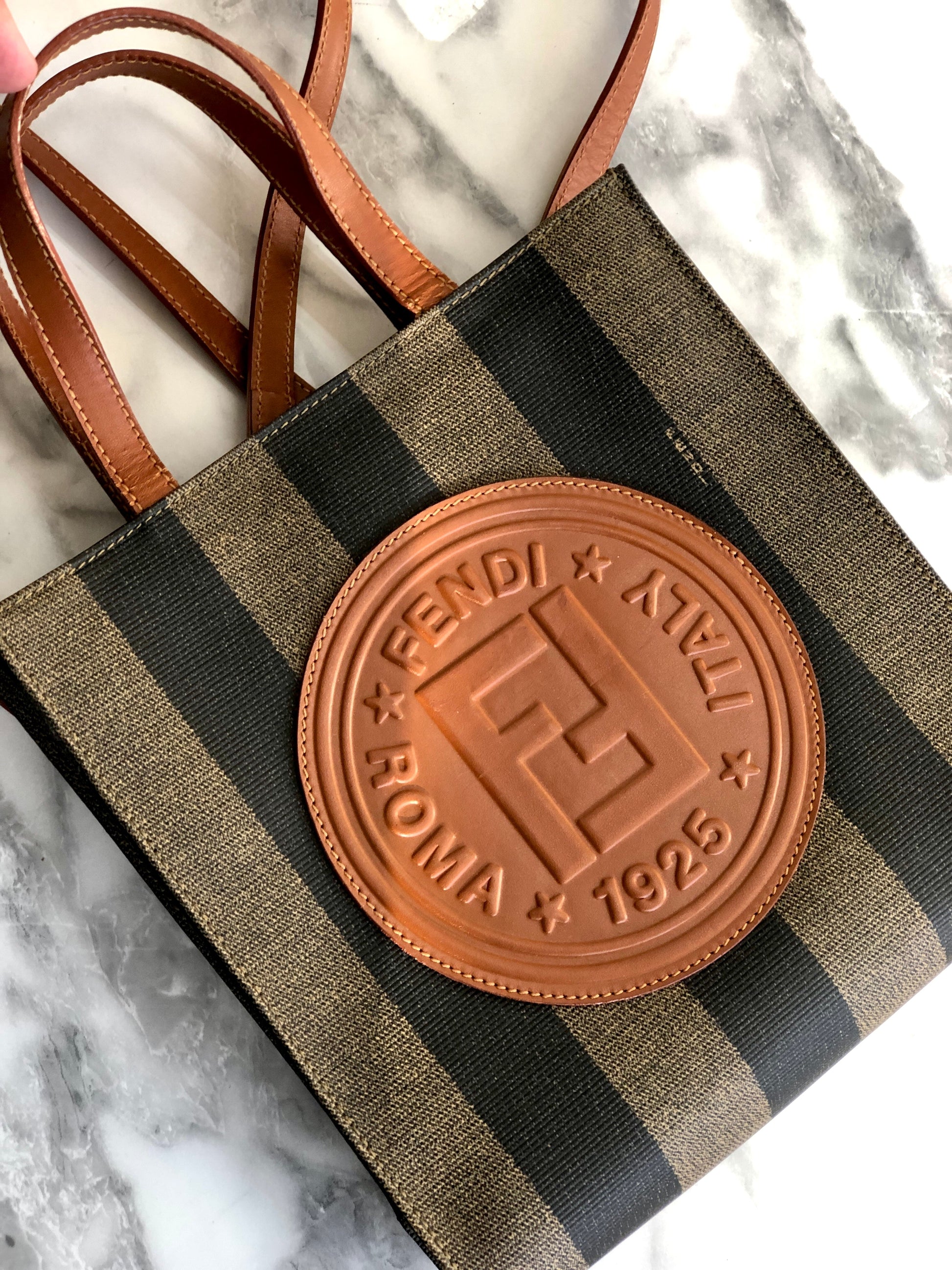 FENDI Bag Pecan Mini Duffle Bag Hand Bag Canvas/Leather Brown/Black