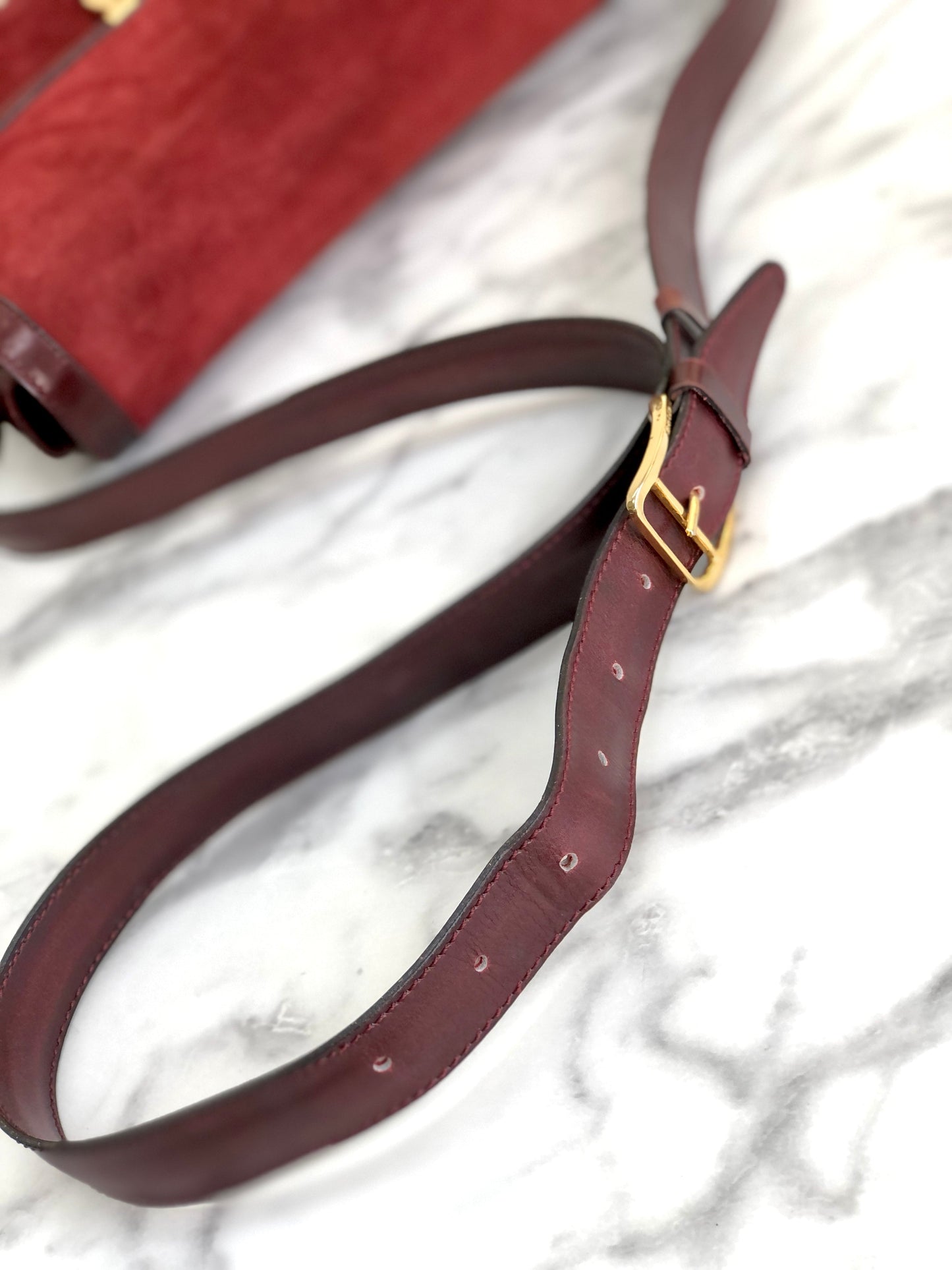 CELINE Triomphe Horseshoe Suede Leather Shoulder bag Bordeaux vintage old Celine rxbz24