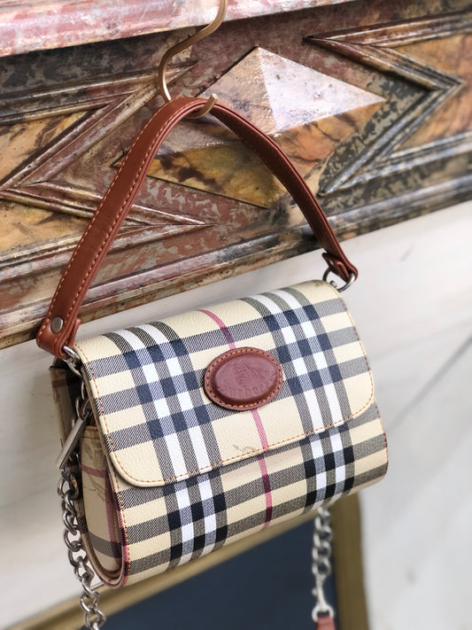 Burberrys Logo Nova check Two way Small Shoulder bag Handbag Beige Vintage Old sr4au4
