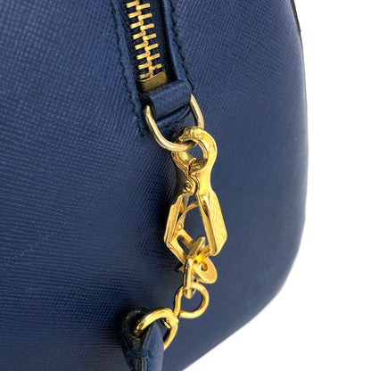 PRADA Triangle logo Saffiano leather Boston bag Crossbody Shoulder bag Blue Vintage mghj7s