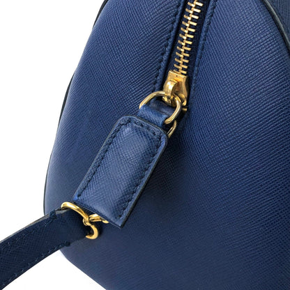 PRADA Triangle logo Saffiano leather Boston bag Crossbody Shoulder bag Blue Vintage mghj7s