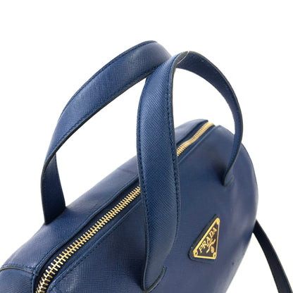PRADA Triangle logo Saffiano leather Boston bag Crossbody Shoulder bag Blue Vintage mghj7s