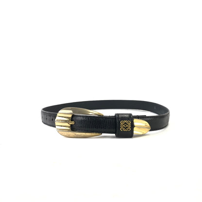 LOEWE Anagram Lizard embossed Belt Black Vintage Old wuern6